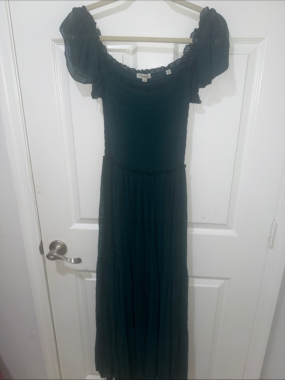 Max Studio Black Maxi Dress with Smocked Bodice and Puff Sleeves